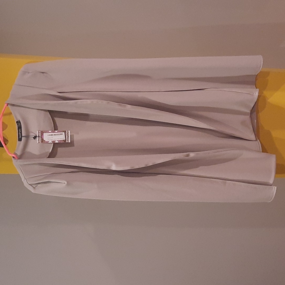 NWT Boohoo gray cape style long duster, sz 8